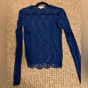 Topshop Blue Fitted Long Sleeve Blouse
